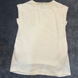 Umgee Women Ivory Pearl Embellished Textured‎ Cap Sleeve Top Size Medium